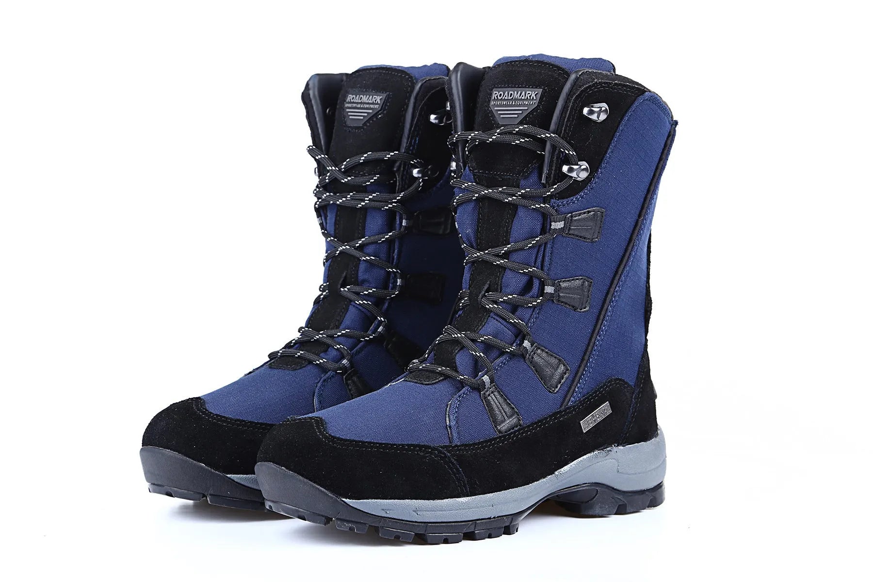 Women's black genuine leather mid-calf thermal snow boots with a rubber sole.