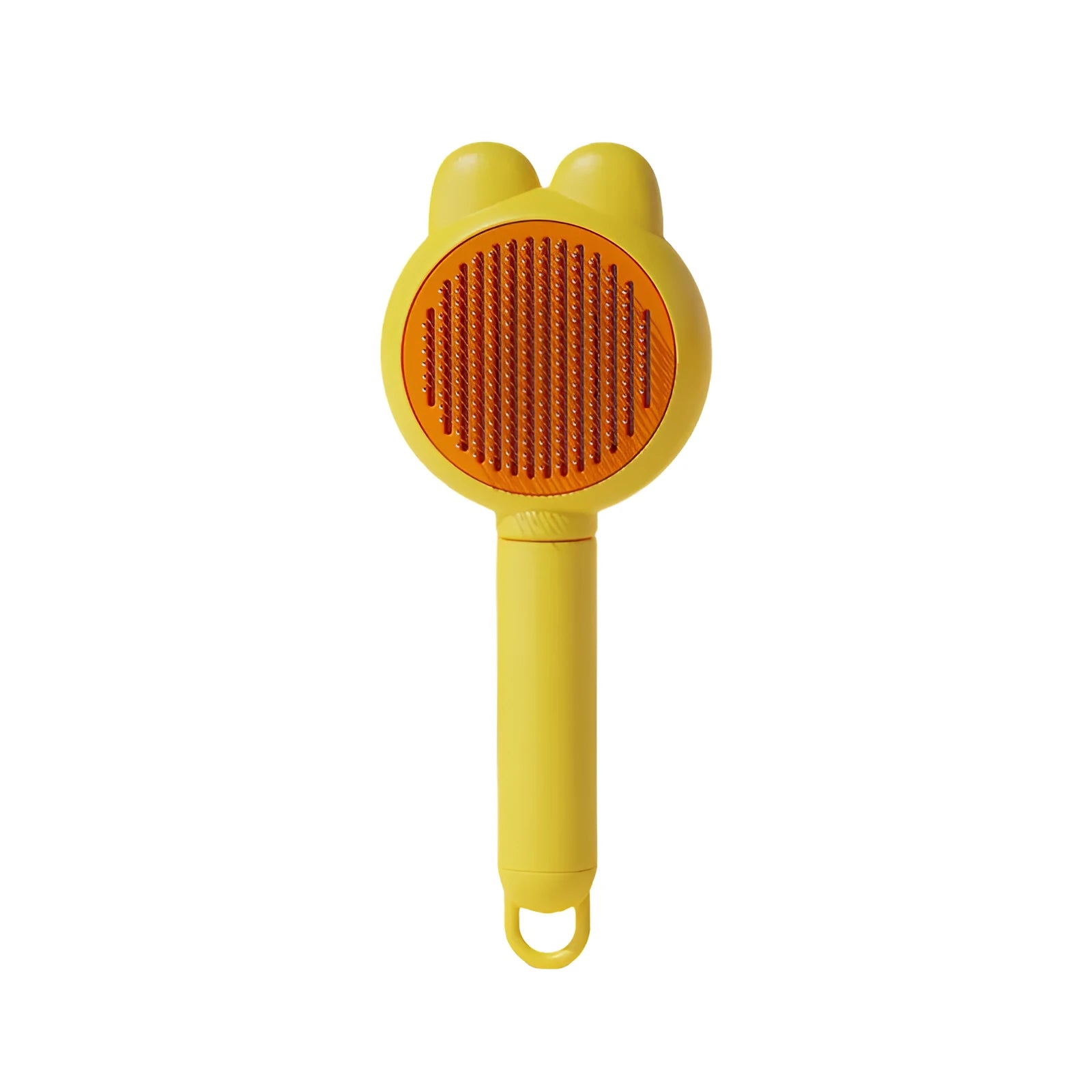 Self-cleaning pet grooming brush with release button and stainless steel comb in assorted colours