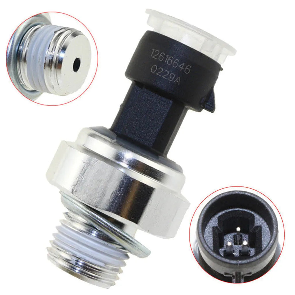 Oil pressure sensor for Buick and Chevrolet cars with visible GM part numbers.