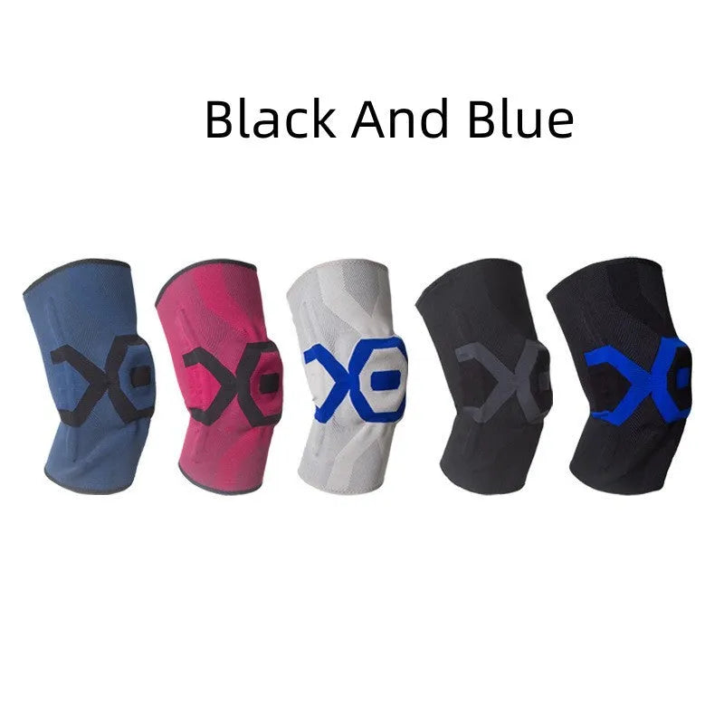 Men's silicone knee pads for running and cycling protection in black and blue colour