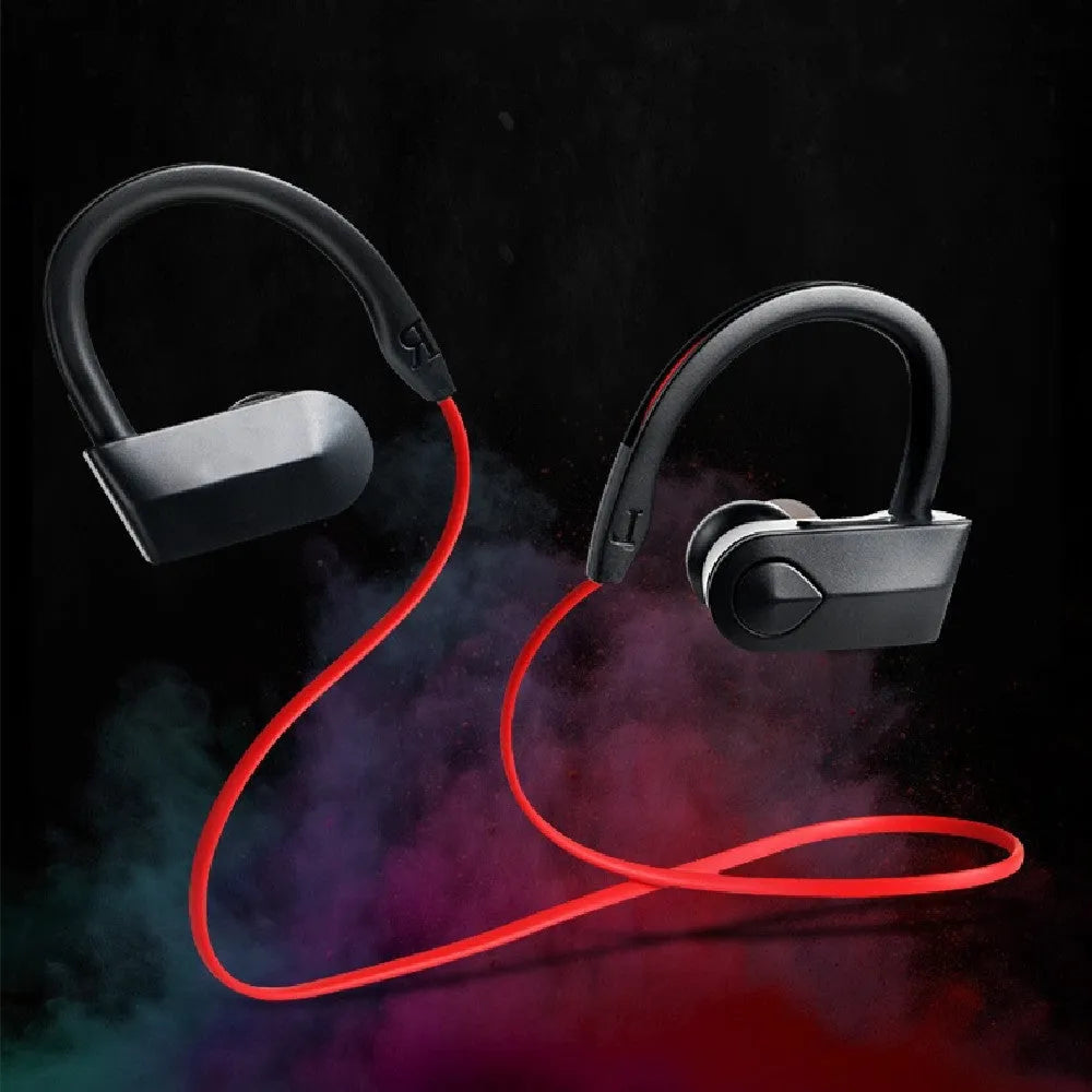 Wireless neckband Bluetooth earphones showing black colour variant with USB charging cable