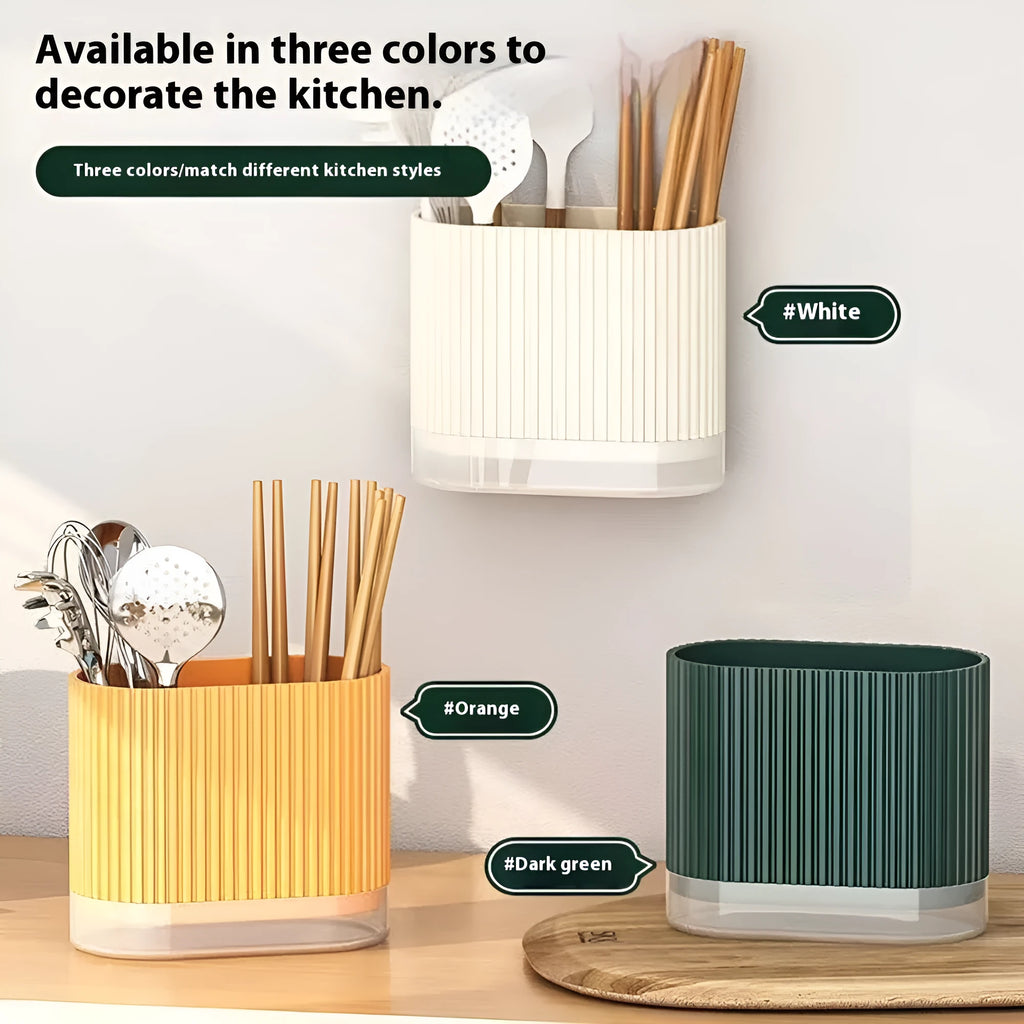 Plastic wall-mounted chopstick and spoon basket in cross-bar design on kitchen wall