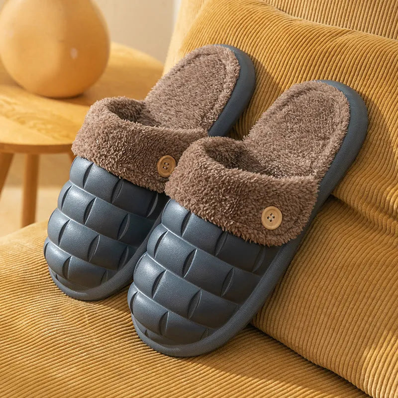 Women's EVA plush house slippers with detachable sleeves in pink, showing slip-on and overshoe wearing modes