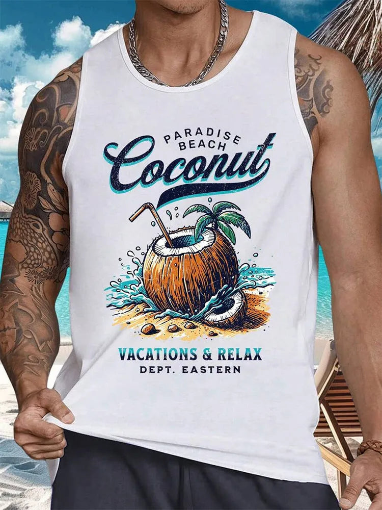 Men's solid colour Hawaiian style sleeveless vest with a 3D printed pattern.
