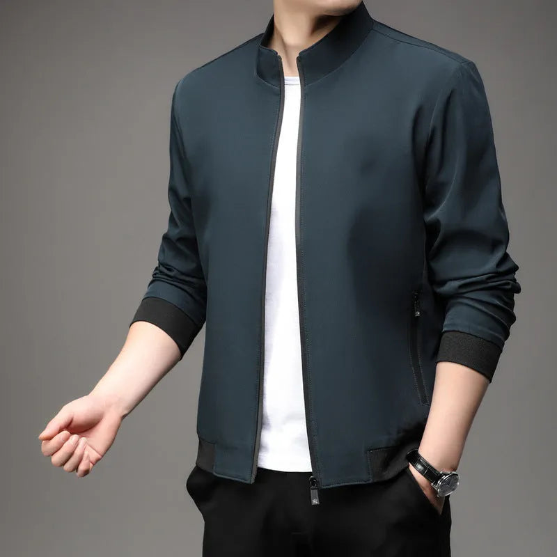 Korean style loose fit autumn jacket in polyester blend with lapel collar and zipper pockets