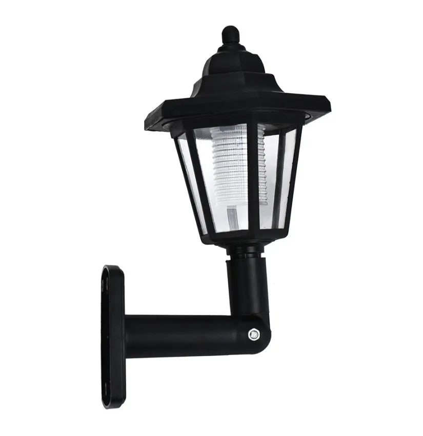 Black hexagonal solar wall lamp for outdoor garden and patio lighting