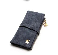 Korean retro matte leather long wallet open showing card slots and coin compartment