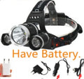 Rechargeable aluminium LED head torch with adjustable headband on a black background.