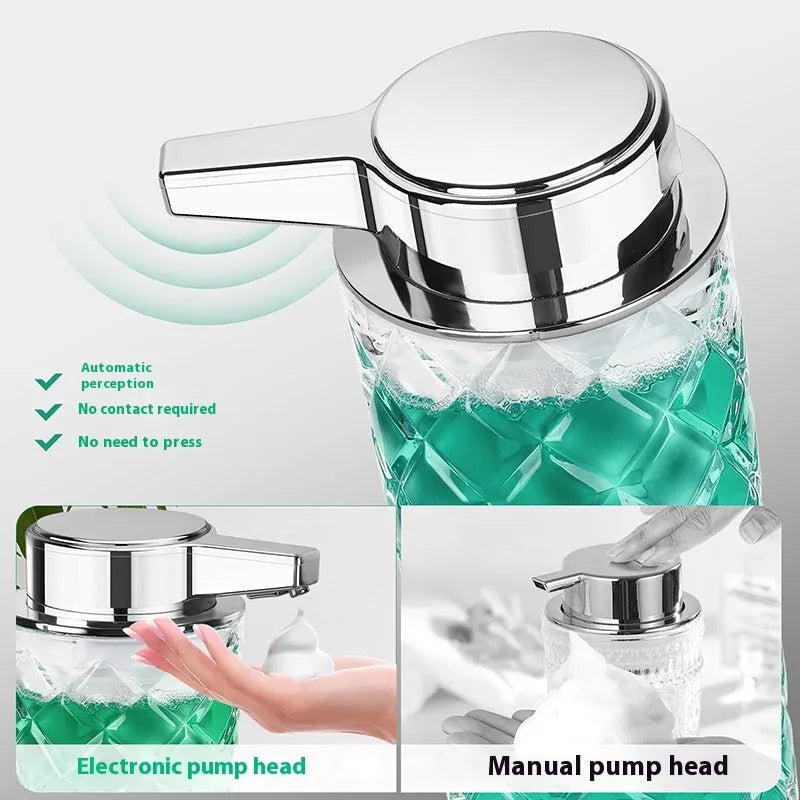 Automatic sensing soap dispenser with silver finish and USB Type-C charging port