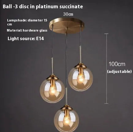 Modern round glass ball chandelier with Nordic design for living room or dining room