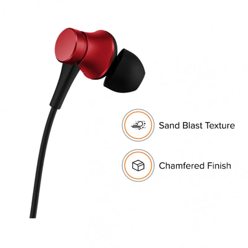Black, blue and red piston in-ear headphones with 3.5mm wired connection