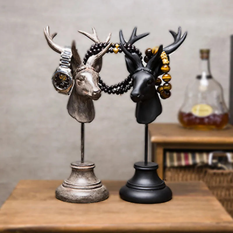 A solid natural resin animal sculpture for home decoration in black, white, or wood colour.
