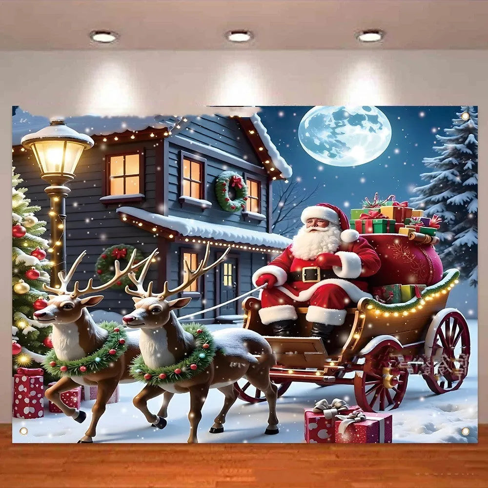 Christmas banner with Santa Claus night gift design measuring 210x150cm