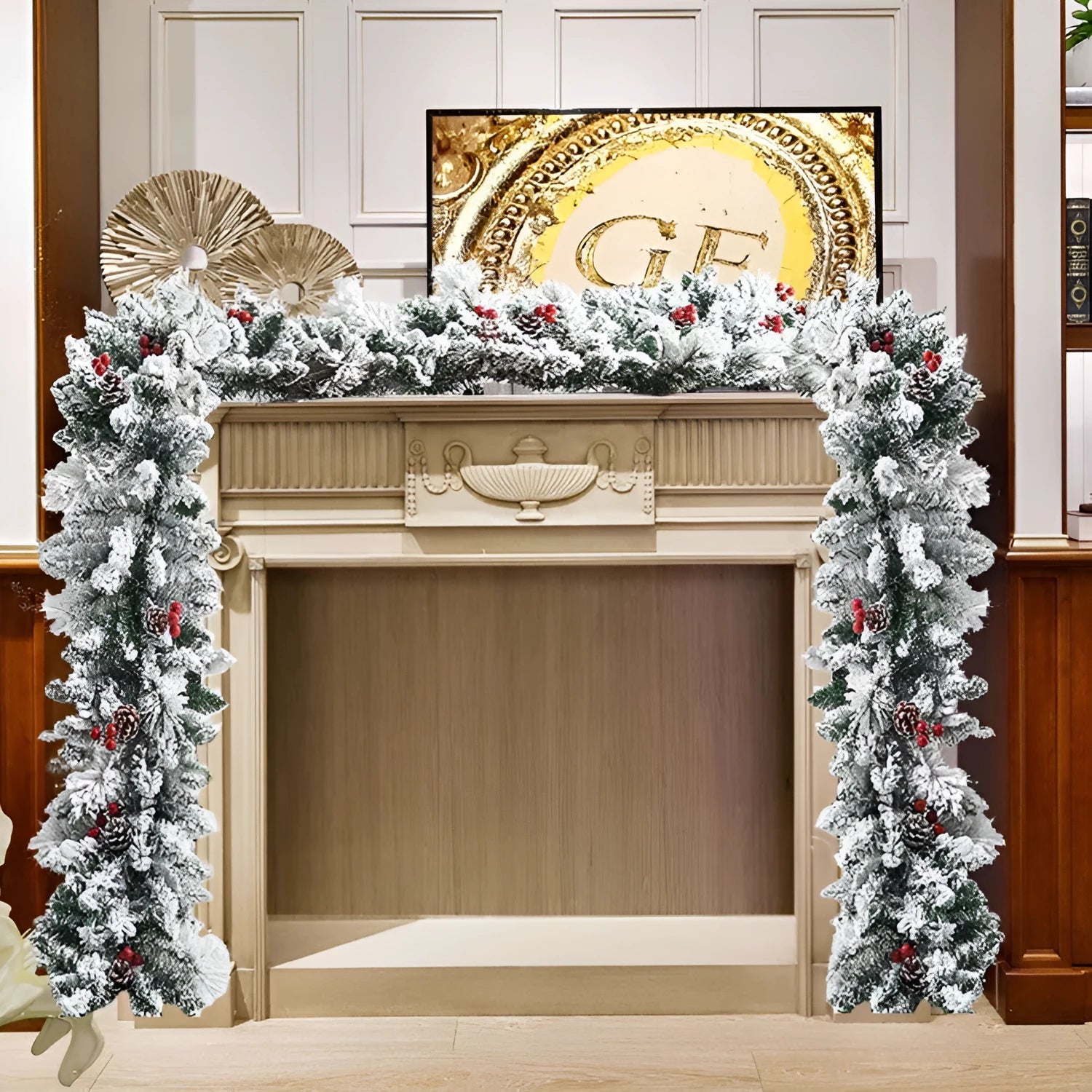 Christmas decorative rattan vine with white flocking snow effect in American holiday style