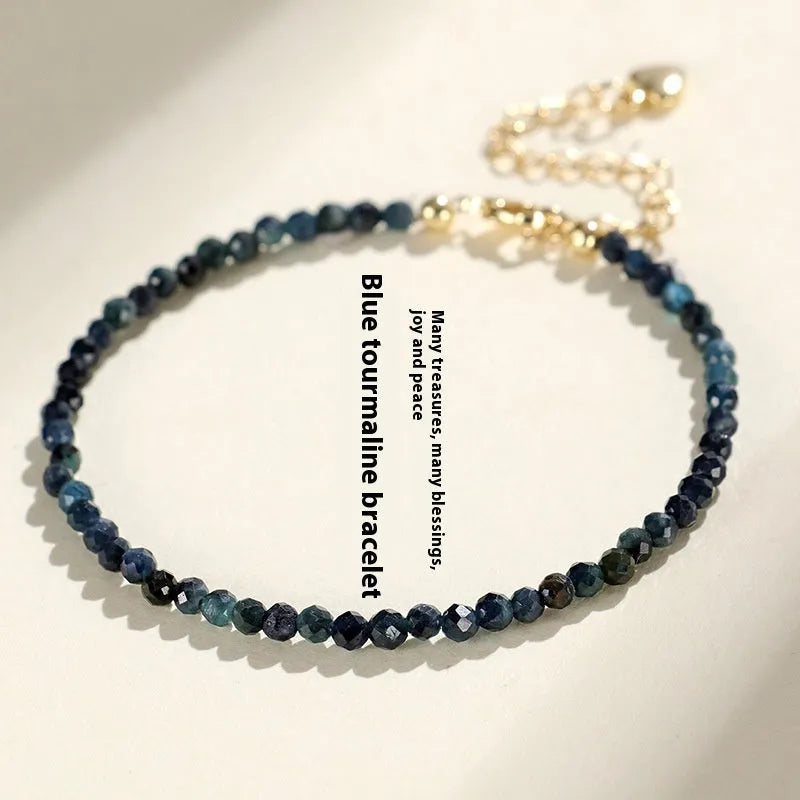 Blue tourmaline 3mm cut beaded bracelet with spacer bead design for women's jewellery