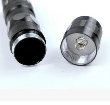 Black aluminium mini LED flashlight showing compact size and textured grip.