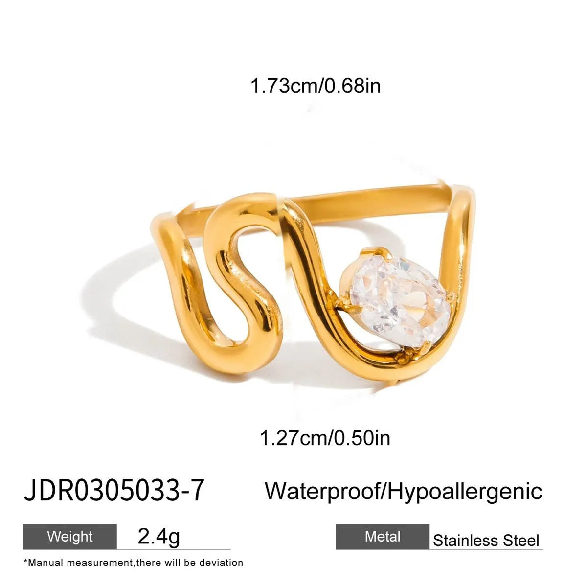 Geometry design titanium steel zircon ring on a hand, showing stainless steel band and contemporary styling.