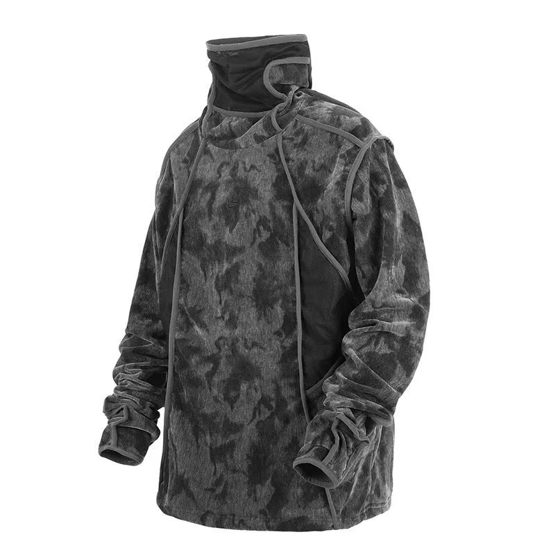 Men's black tie dye finger turtleneck sweater with full printed pattern and drop shoulder sleeves
