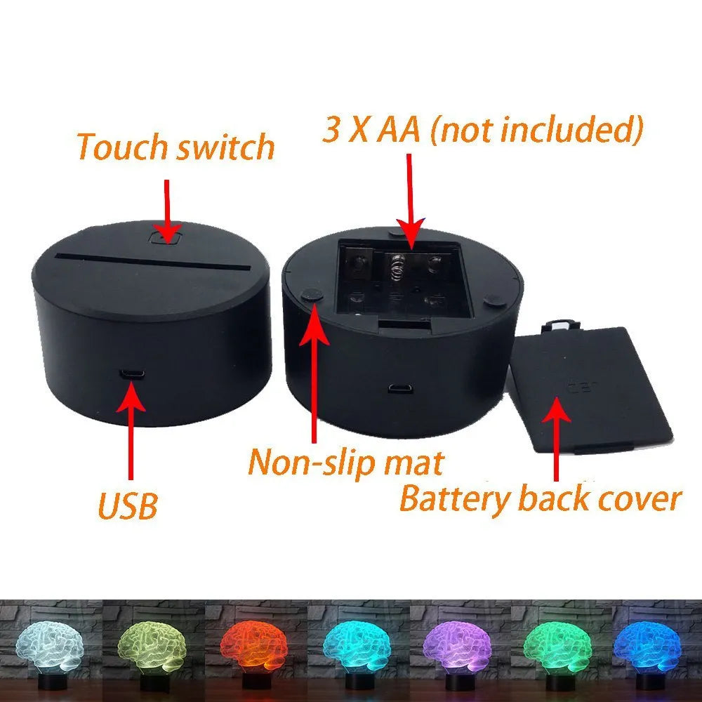 3D acrylic LED desk lamp with remote control showing colour change illumination