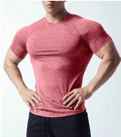 Men's quick-dry polyester short sleeve T-shirt in black, grey, green or pink colours