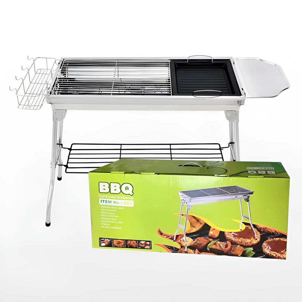 Stainless steel portable barbecue oven with flip design and charcoal stove
