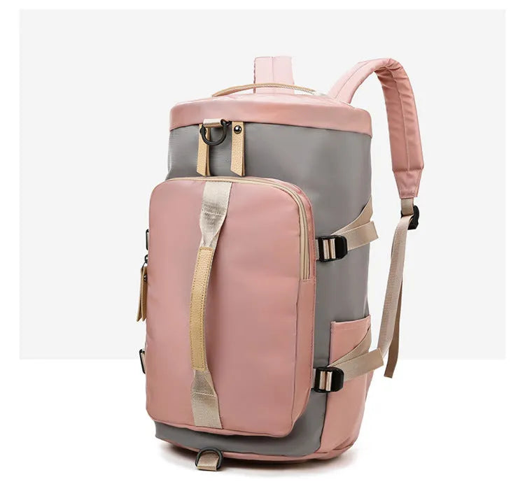 Waterproof nylon gym backpack with combination lock showing shoe compartment and multiple pockets