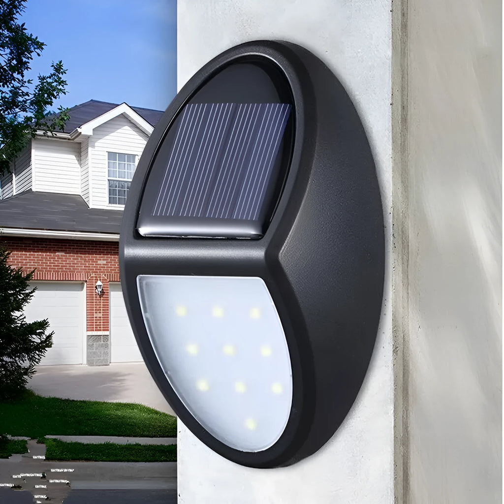 Black rectangular LED solar wall light for outdoor garden or security use
