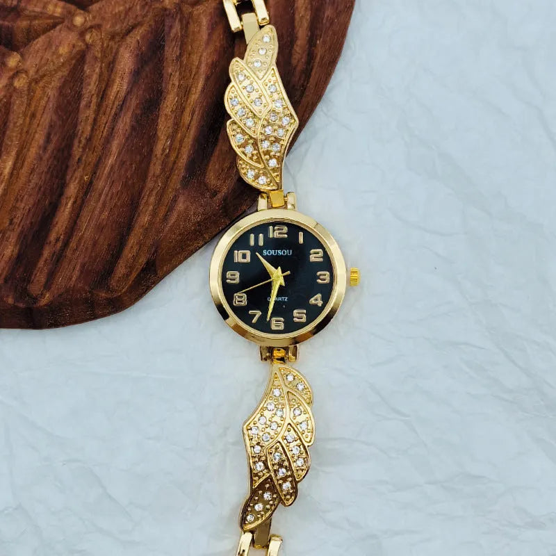 Stainless steel women's watch with round dial and Vachette clasp, shown in gold surface colour option