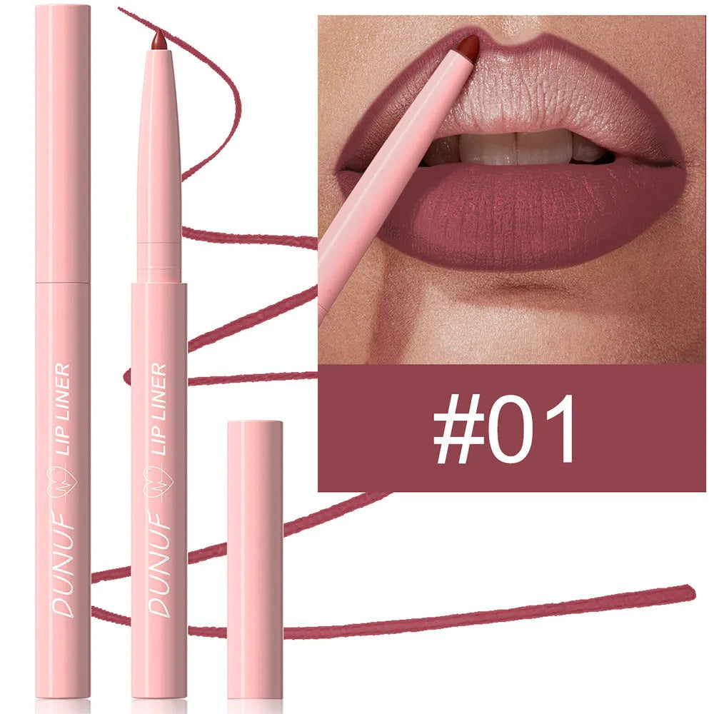Matte velvet lip liner pencil in 12 colours for precise lip definition