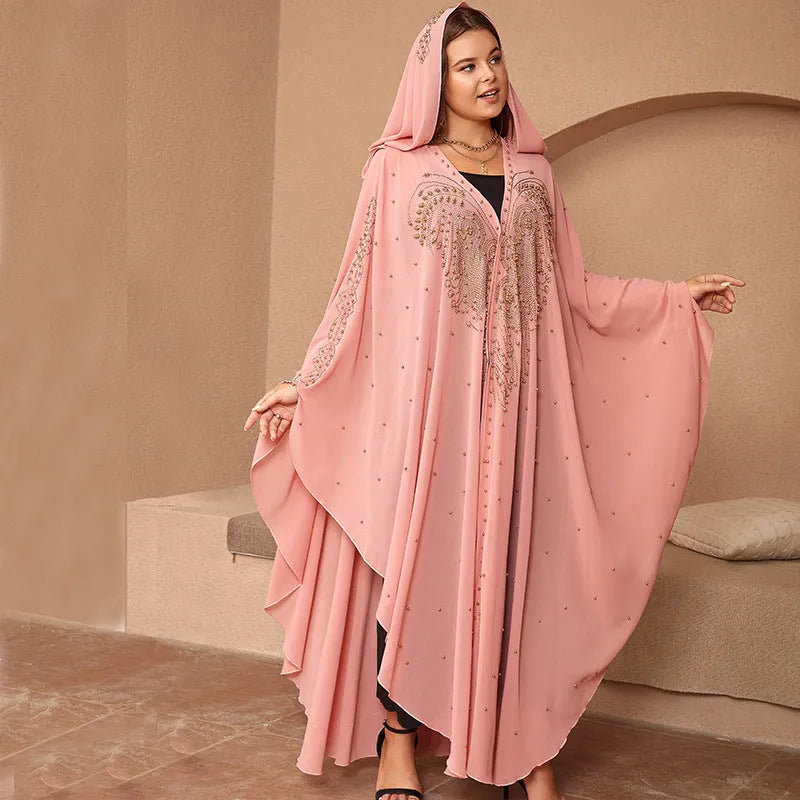 Muslim style chiffon shawl with rhinestone beading in purple colour