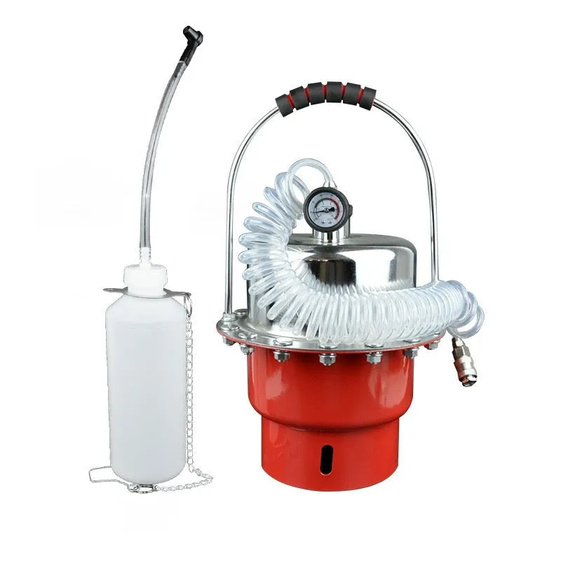 5 litre pneumatic brake fluid replacement machine with manual pressure regulator and transparent drain pipe for workshop brake bleeding
