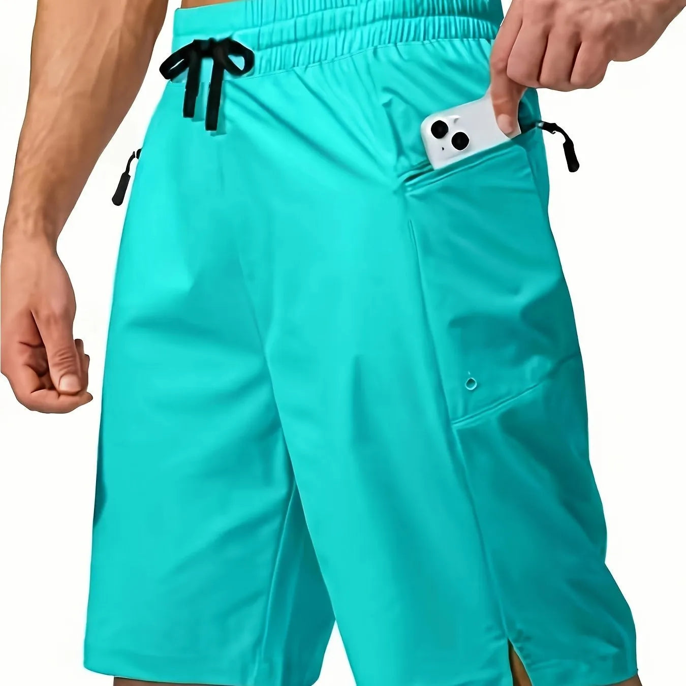 Men's quick-drying polyester beach shorts in straight-leg cut available in nine solid colours