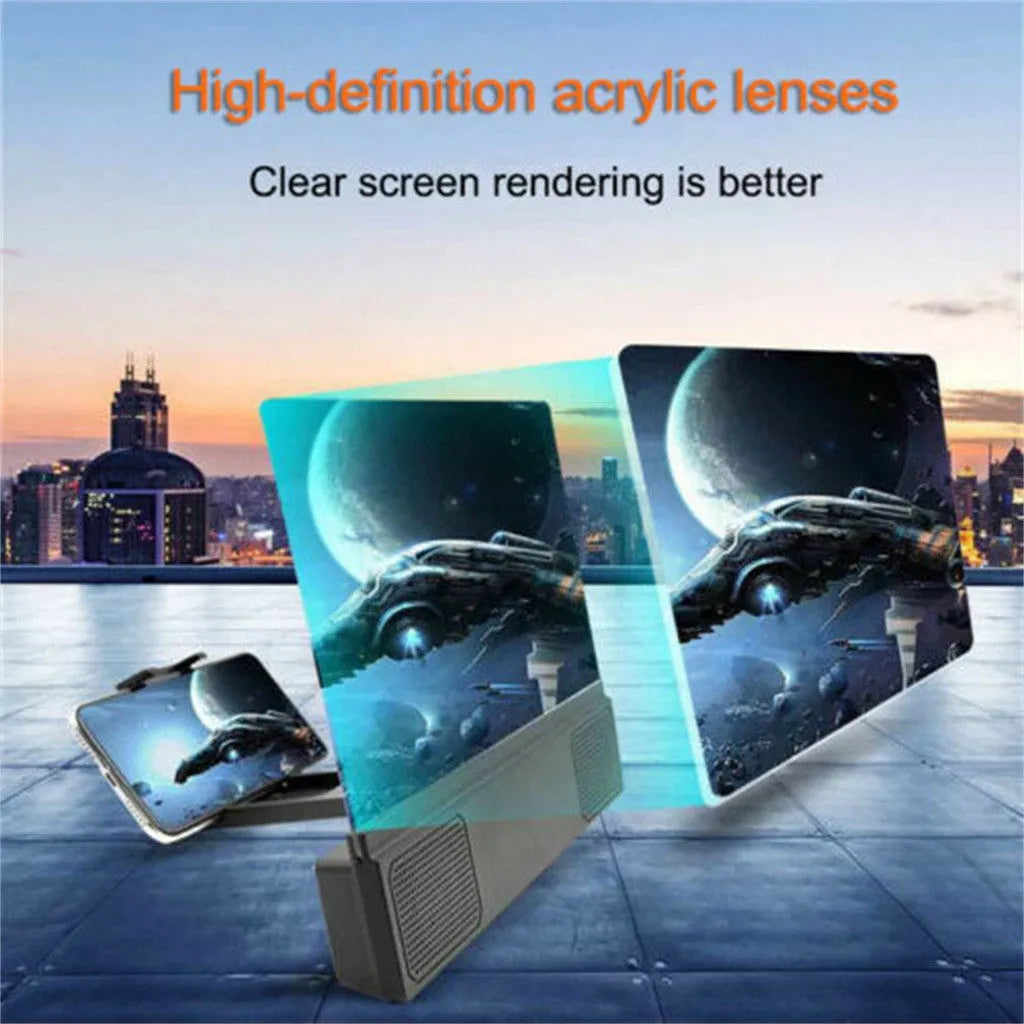 12-inch mobile phone screen amplifier with built-in speakers and adjustable gooseneck stand folded for storage
