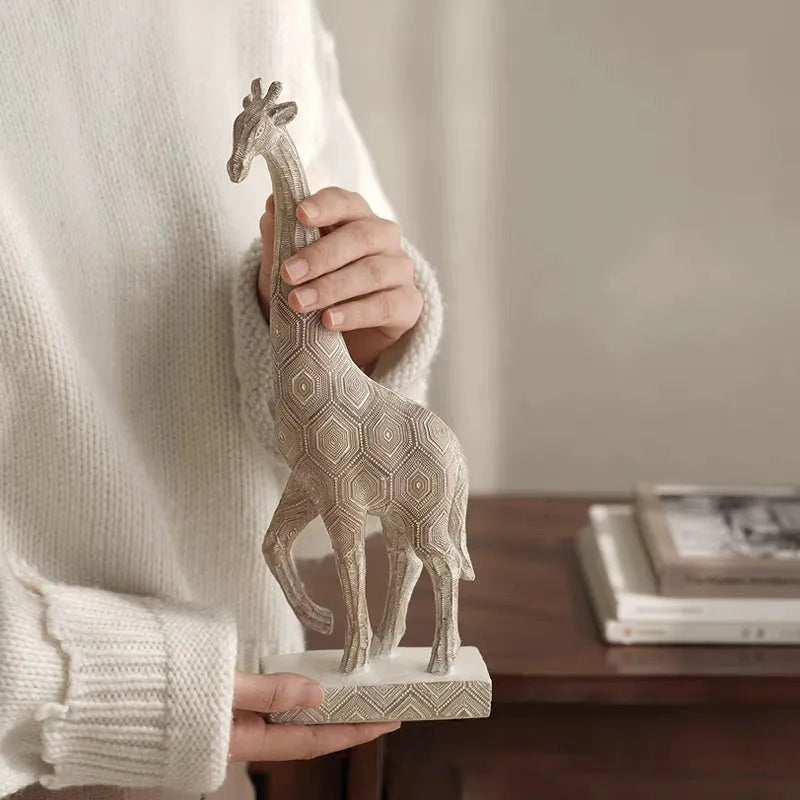 Wood colour giraffe resin ornament on display, measuring 30.5cm tall.