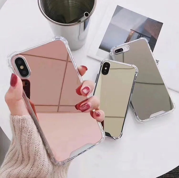 High quality TPU mirror phone case in black showing reflective back and soft edges for iPhone