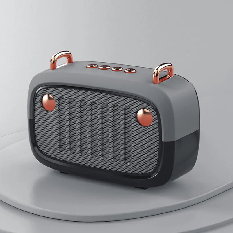 Portable mini Bluetooth speaker with USB port showing colour options: black, blue, green, grey, orange