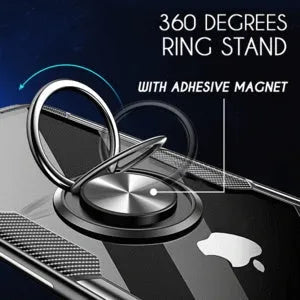 Black iPhone back cover case with a flexible, bendable holder arm extended from the back.