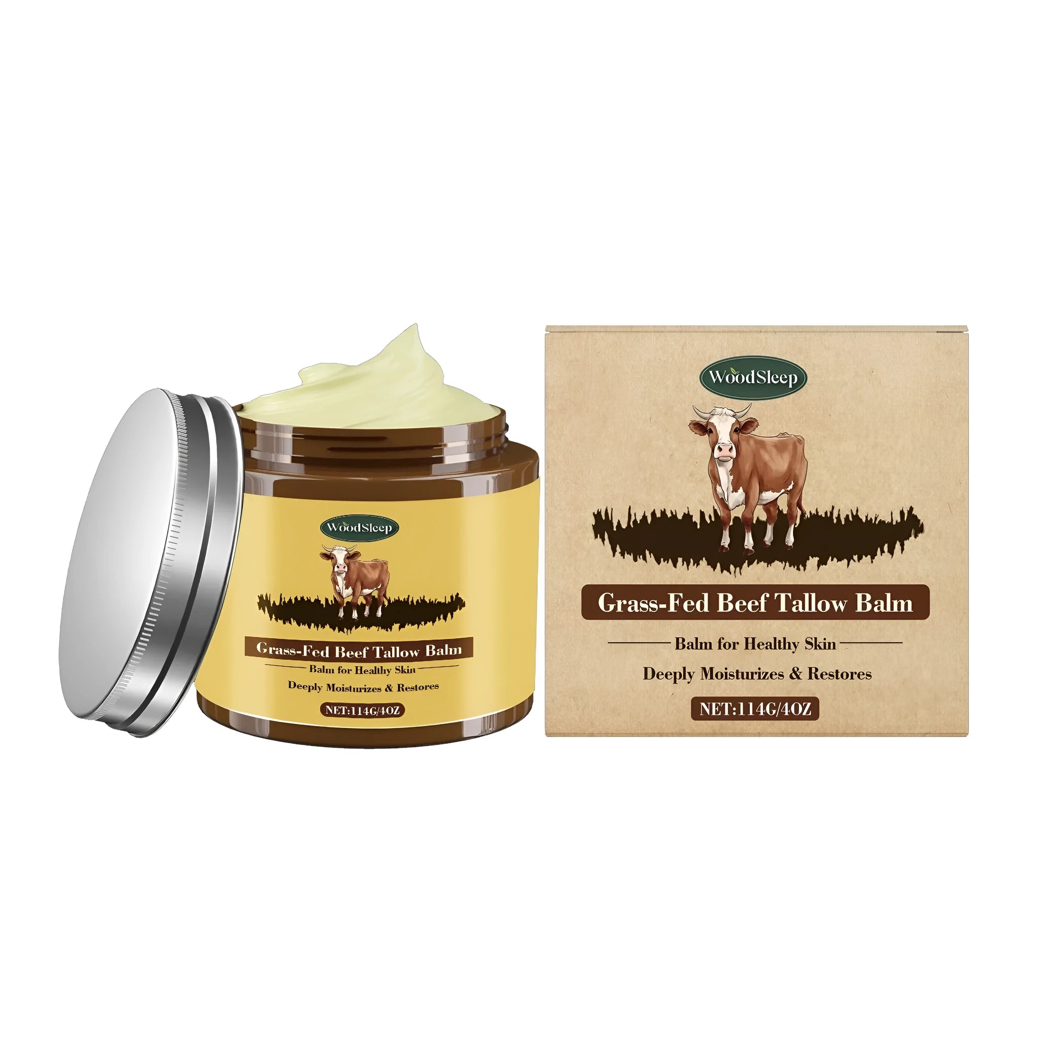 114g tub of Cow Fat Skin Care Cream with honey and olive oil ingredients