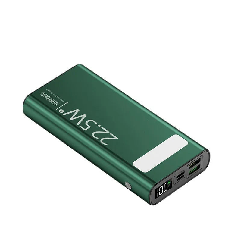 Alloy shell portable power bank with LCD display showing battery percentage, available in multiple colours