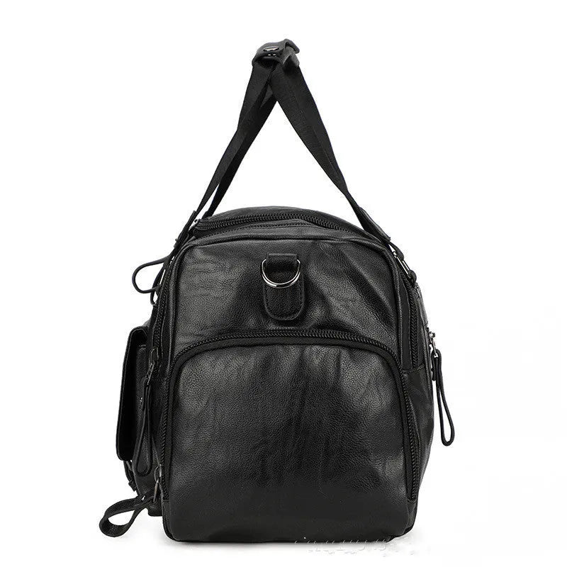 Large black PU travel shoe bag for organising footwear, showing size scale.