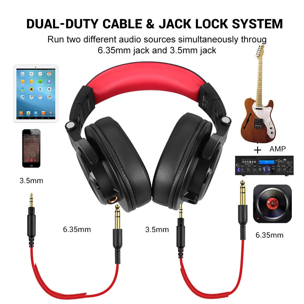 OneOdio over-ear headphones with 40mm drivers in black or red colour options