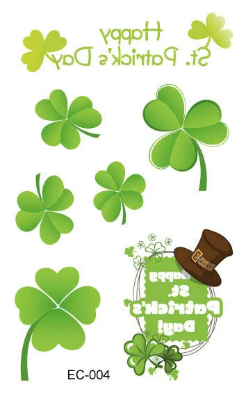 St Patrick's Day shamrock temporary tattoo sticker measuring 120 × 75mm on paper backing