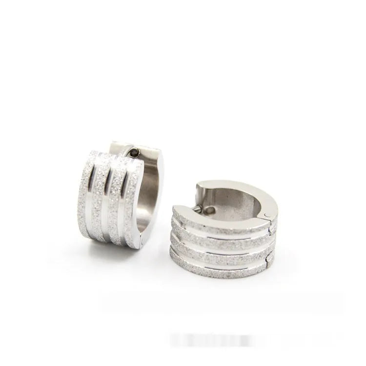 Geometric three-line frosted earrings in titanium steel with Korean style design