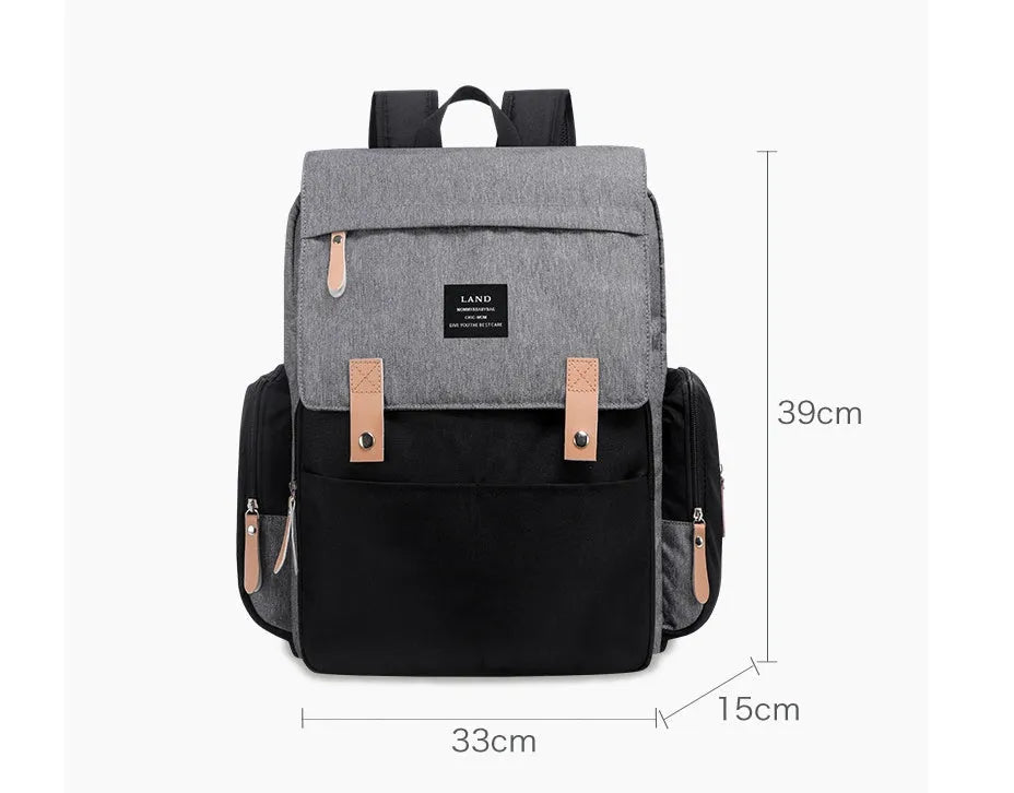 LAND Mommy large Oxford cloth diaper backpack with changing mat in beige colour