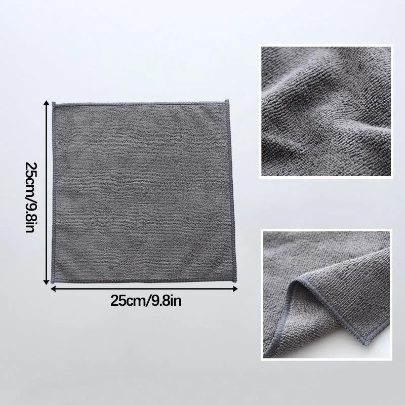 Grey square microfiber kitchen cleaning cloth for oil and grease.