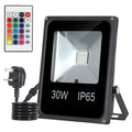 Black aluminum RGB LED flood light with IP65 rating for outdoor advertising and building lighting.
