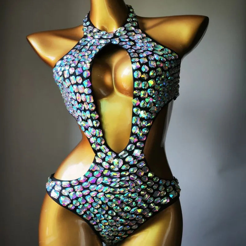 Women's one-piece swimsuit with diamond mesh design in Army Green colour