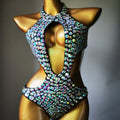 Women's one-piece swimsuit with diamond mesh design in Army Green colour