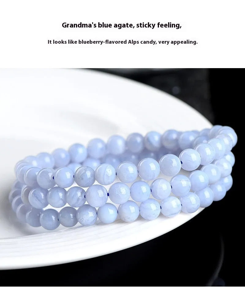 Blue agate beaded bracelet with natural striped patterns, 6-6.8mm beads