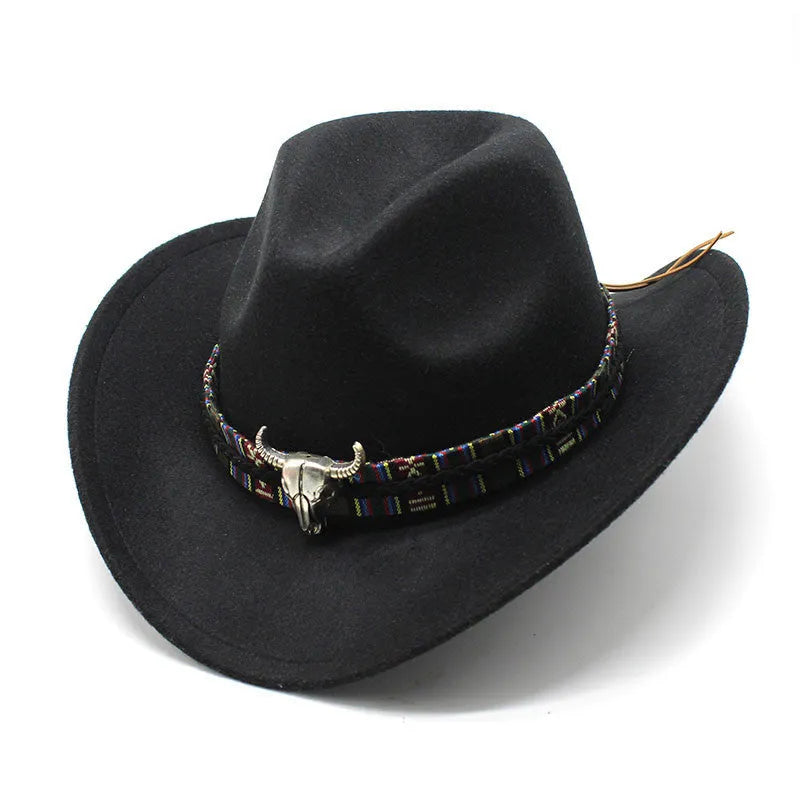 Western cowboy hat with bell crown in polyester fabric, shown in multiple colour options including army green, black and wine red